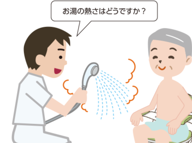 入浴介助している男性と介助される利用者